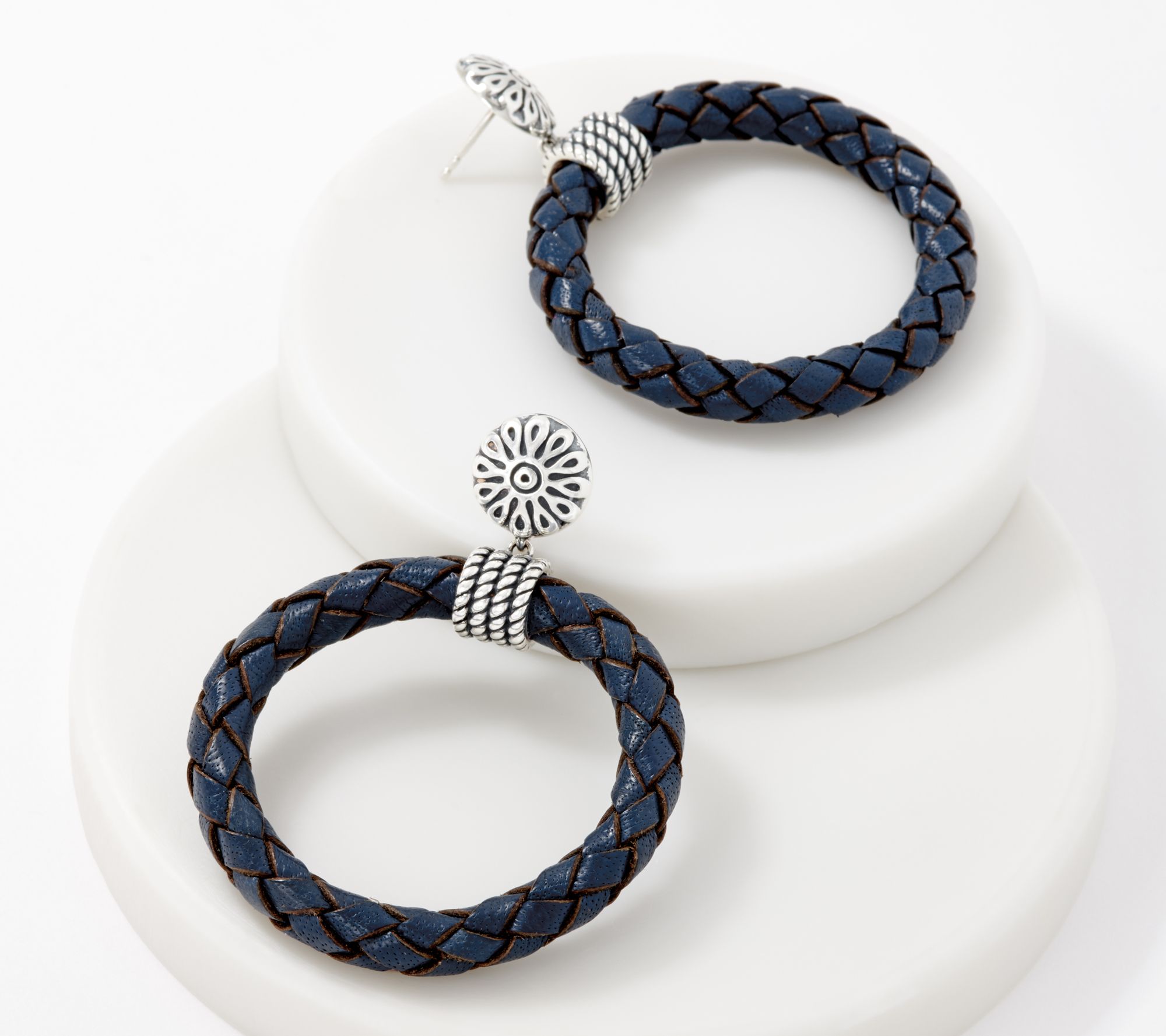 American West Leather & Sterling Silver Hoop Earrings
