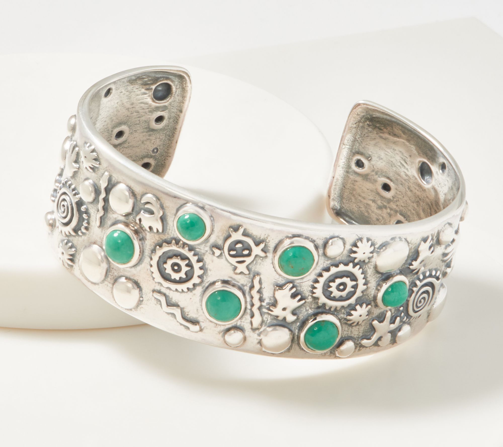 American West Sterling Silver Petroglyph Gemstone Cuff
