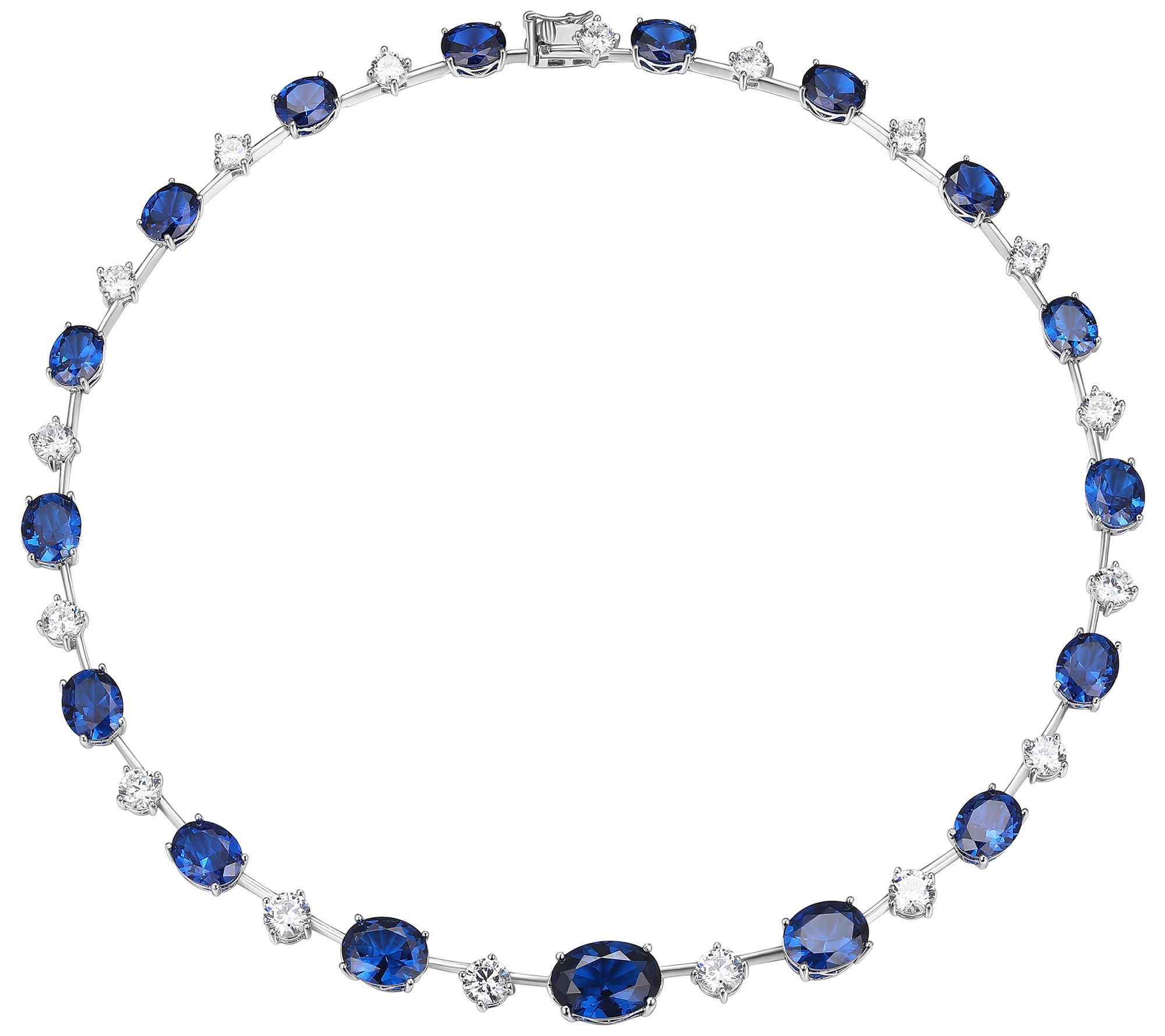 Diamonique & Simulated Blue Spinel Necklace, Sterling Silver