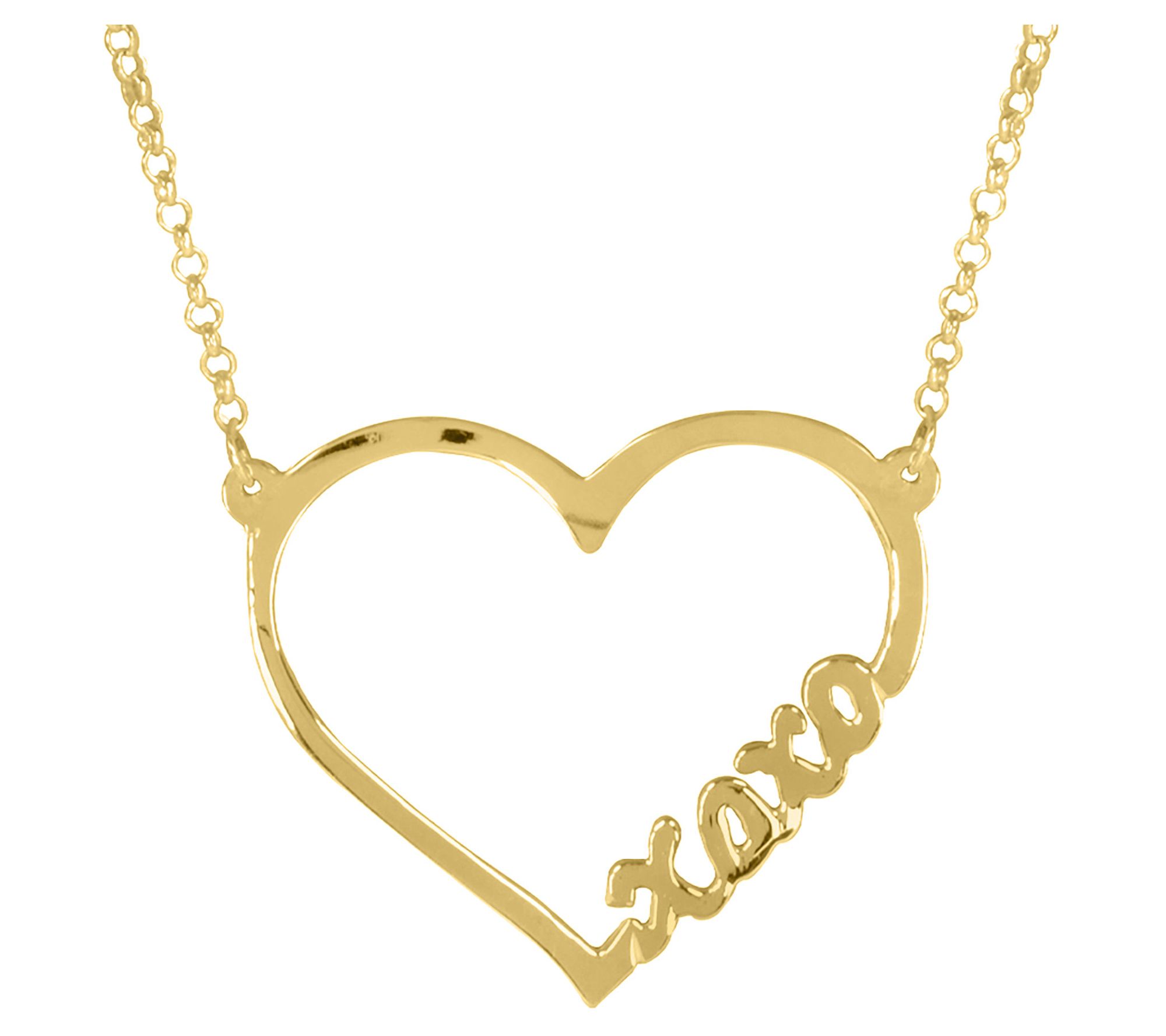 Open Heart "Hugs and Kisses" 14k Gold Plated Silver Necklace
