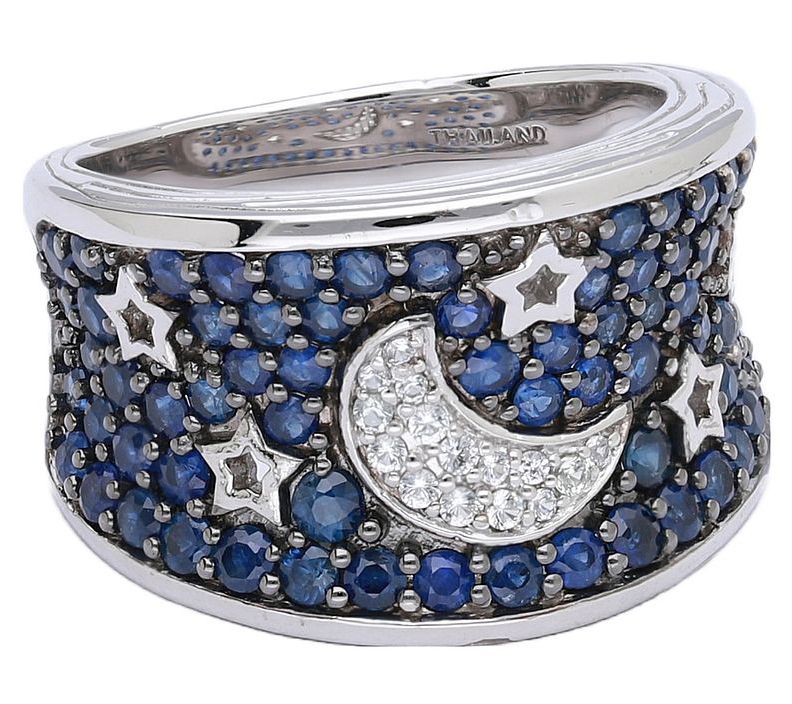 Ariva Sterling Silver Blue & White Sapphire Gal xy Ring