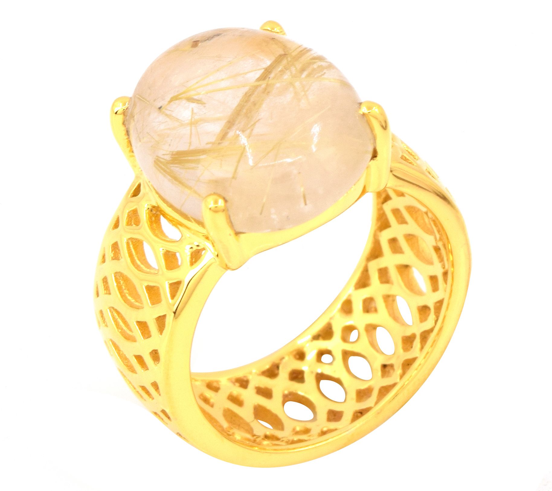 Affinity Gems Golden Rutile Quartz Solitaire Ring, Sterling