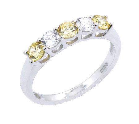 Diamonique & Simulated Canary 5 Stone Ring, Pla tinum Clad