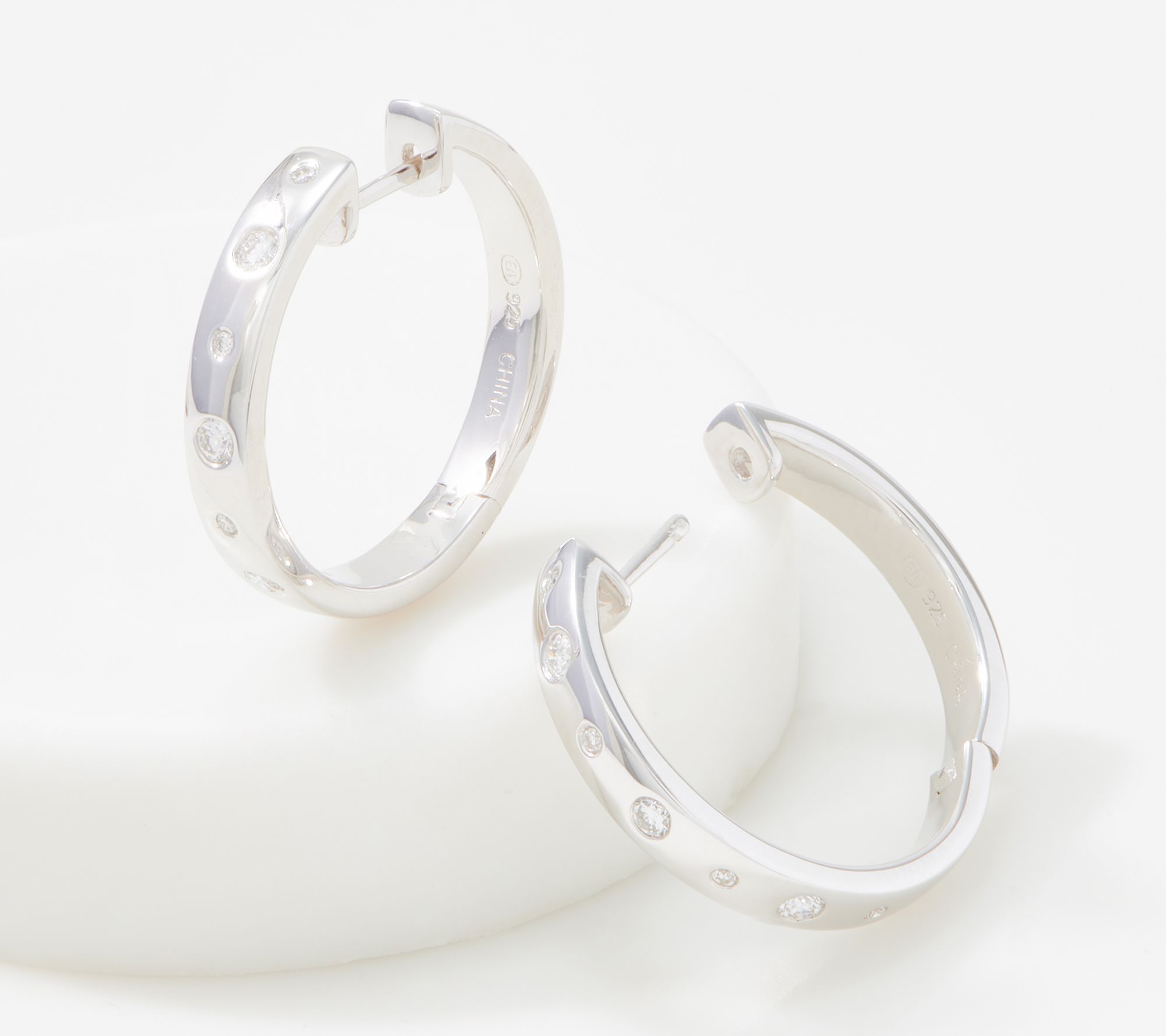 Affinity Sterling or 14K Clad Flush Set Diamond Earrings, 1/4ct