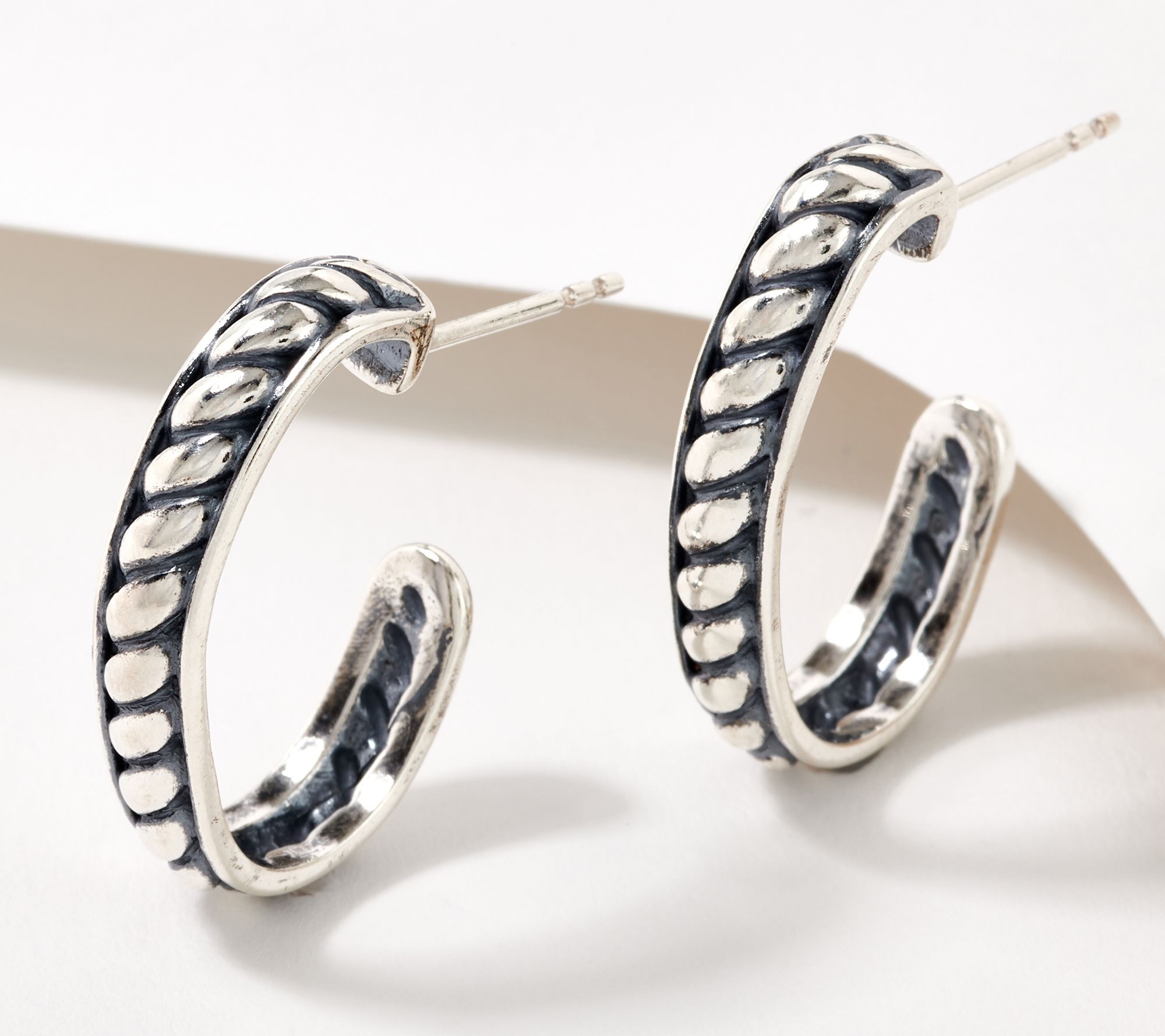 American West Sterling Silver 1 Textured Hoop Earrings