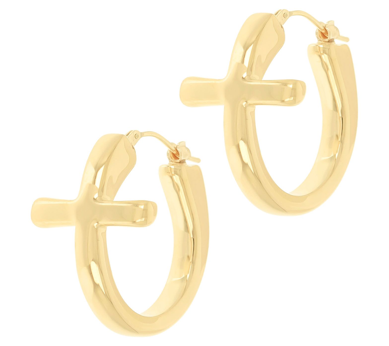 BellaOro Polished Cross Hoop Earrings, 14K Gol d over Resin