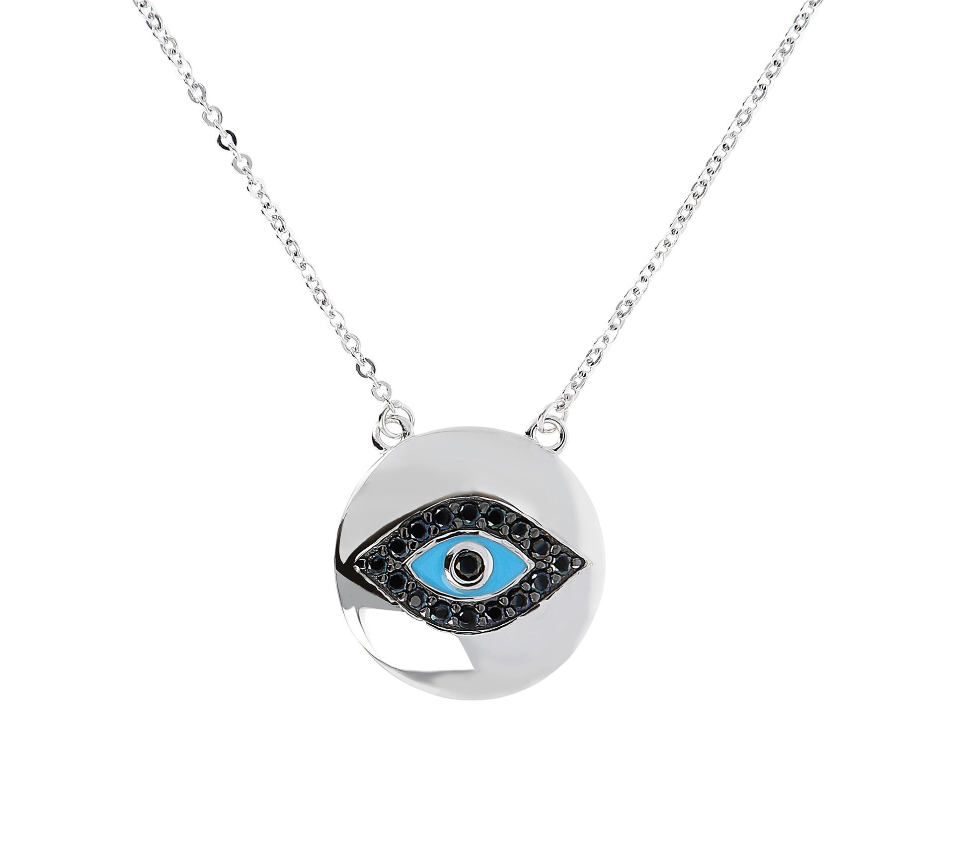 Italian Silver Enamel Evil Eye Necklace