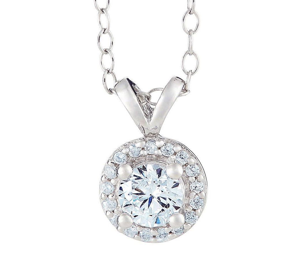 Affinity 3/4 cttw Diamond Halo Pendant w/ Chai n, 14K Gold