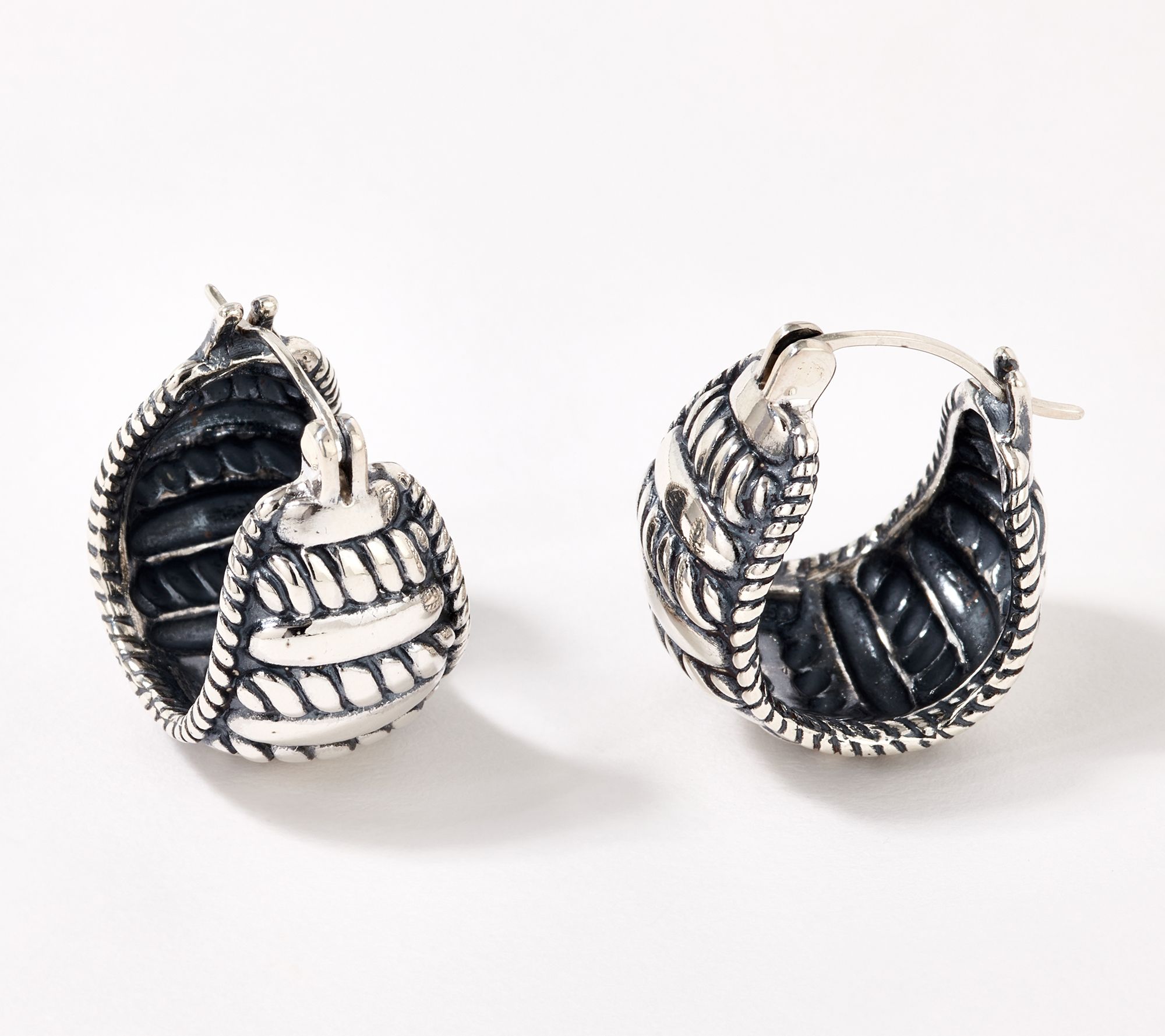 American West Sterling Silver Rope Edge Huggie Hoop Earrings