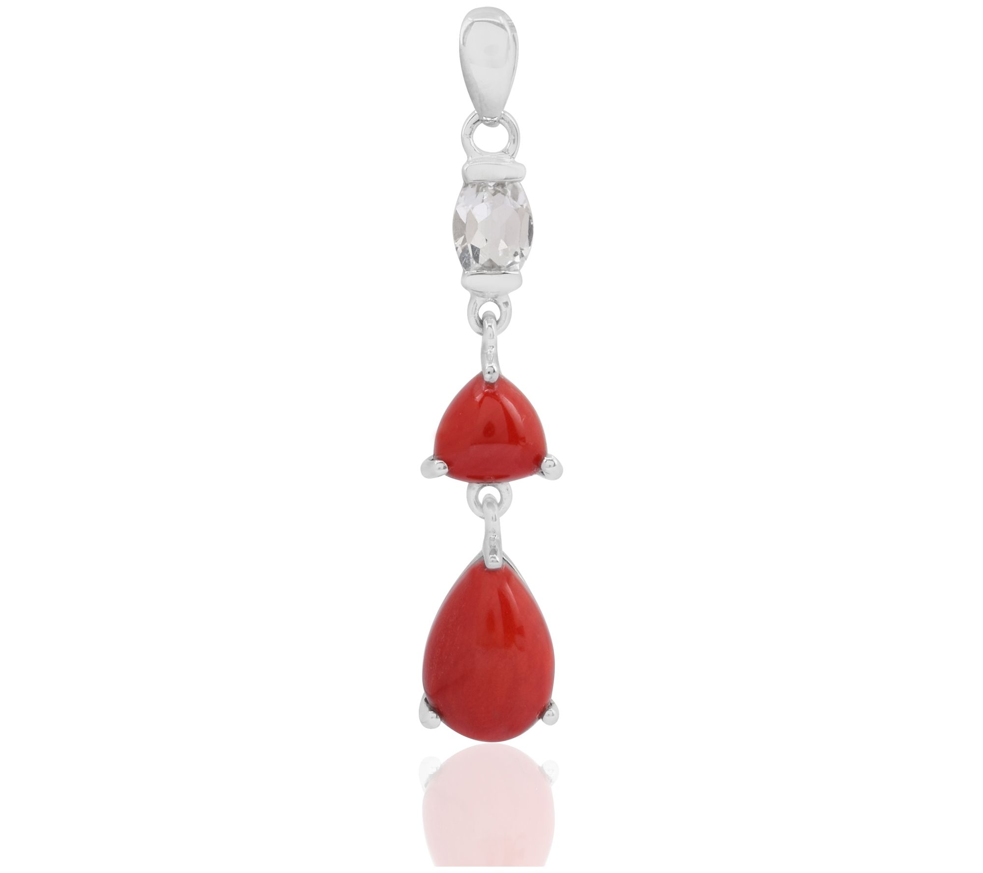 Sterling Silver Bamboo Coral & White Topaz Pend ant