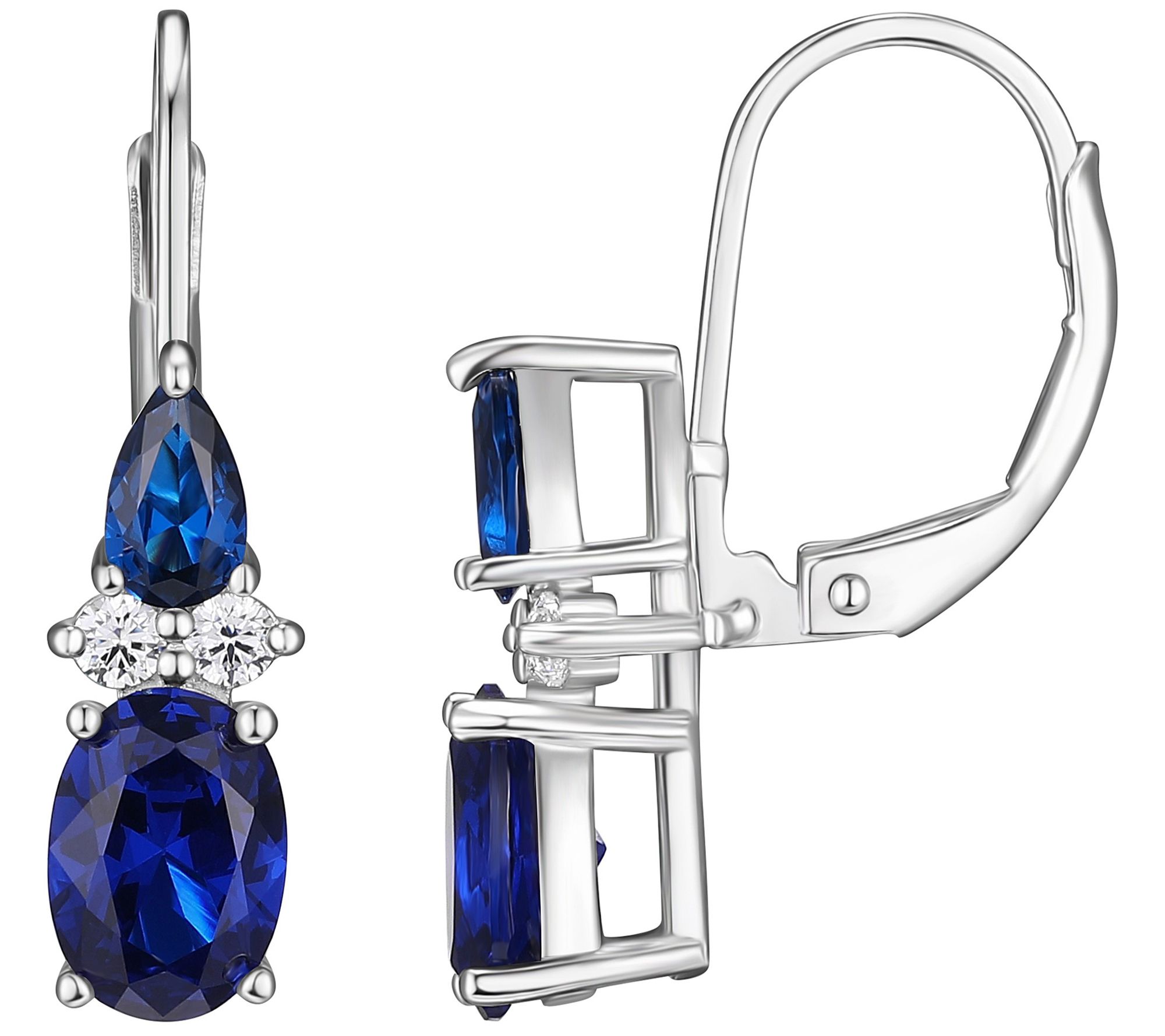 Diamonique & Simulated Blue Spinel Earrings, Sterling Silver