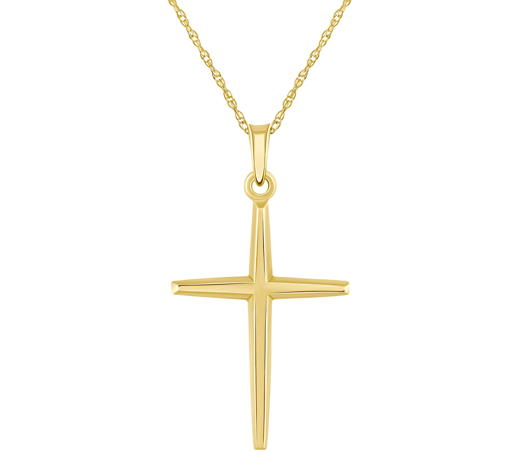 Men's 14K Gold 1-1/4" Tapered Cross Pendant w/ hain