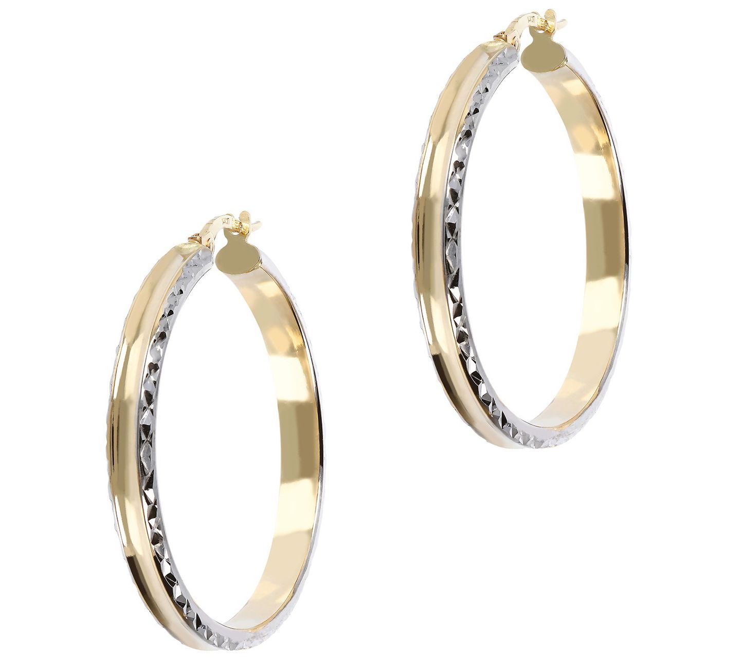Italian Gold Polished & Diamond Cut 1-1/4" Hoo Earrings, 14K
