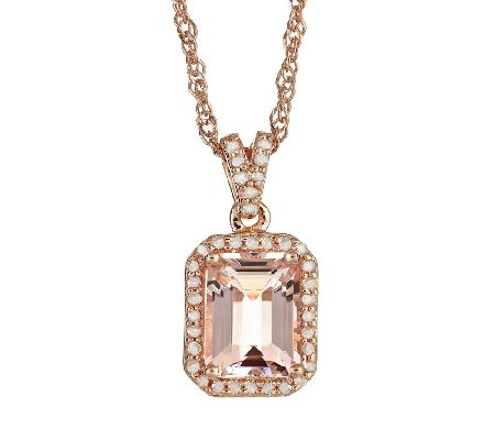 1.60cttw Morganite and Diamond Pendant, 14K Ros e Plated