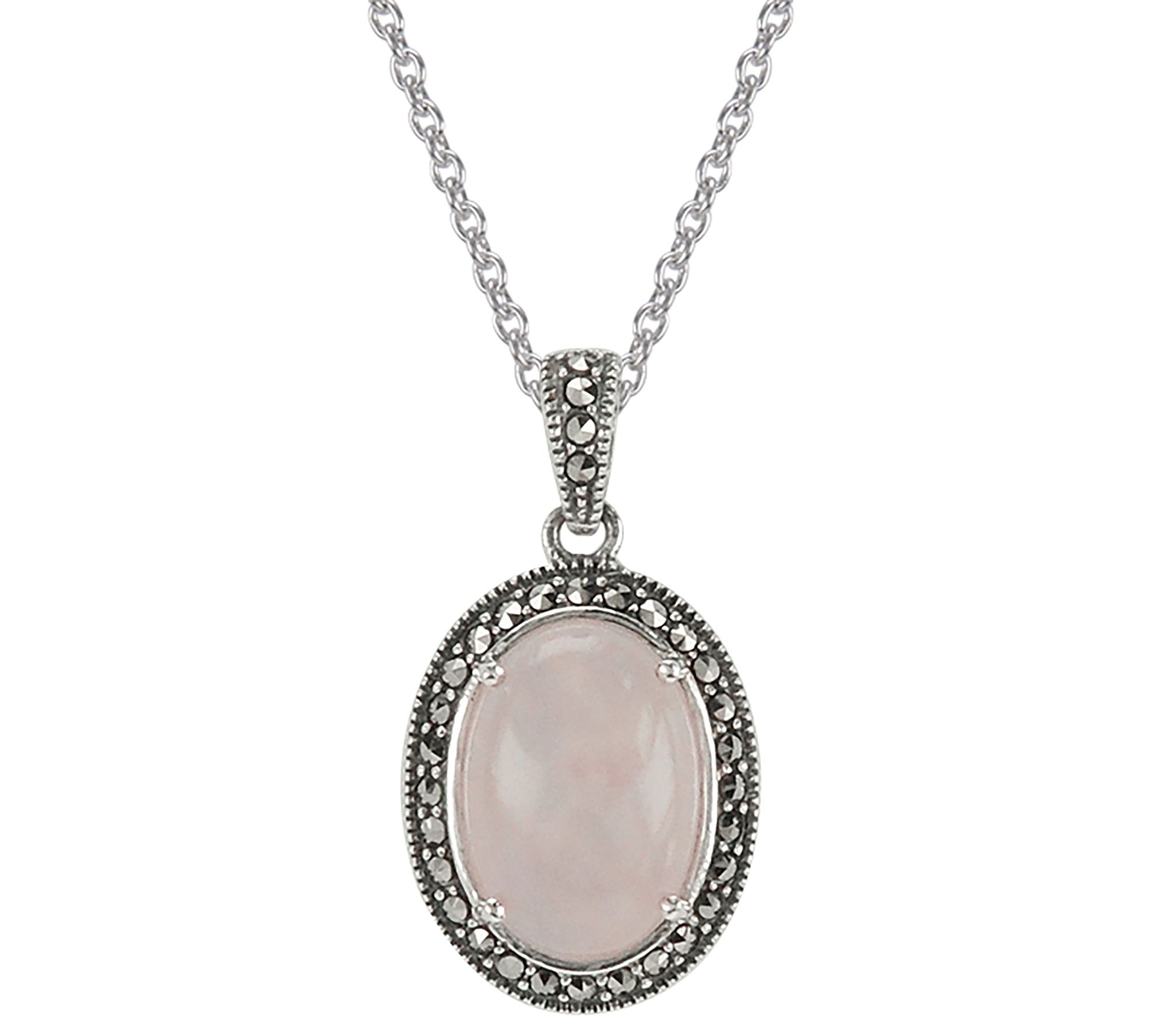 Suspicion Sterling Rose Quartz & Marcasite Pendant w/ Chain