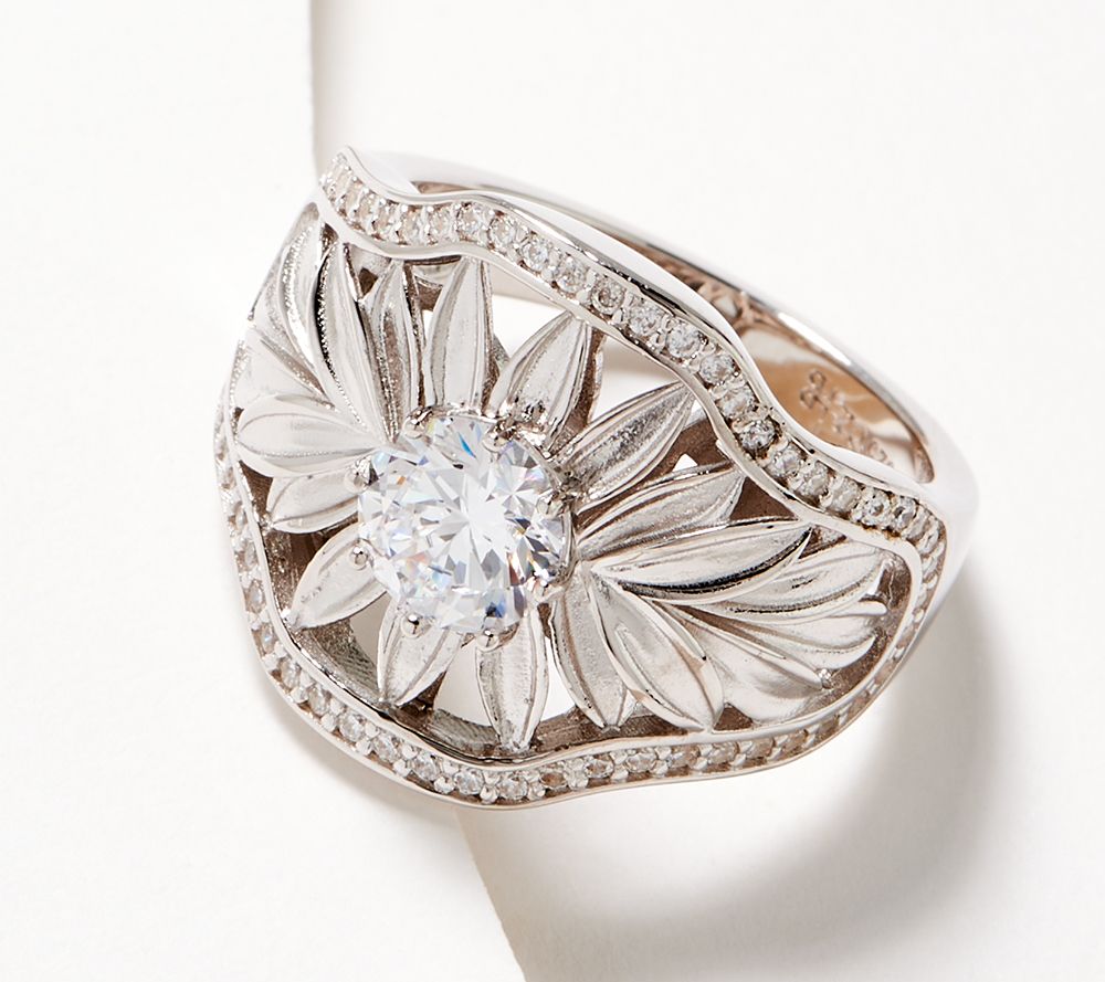 Diamonique High-Polish Sunflower Ring, Sterling Silver