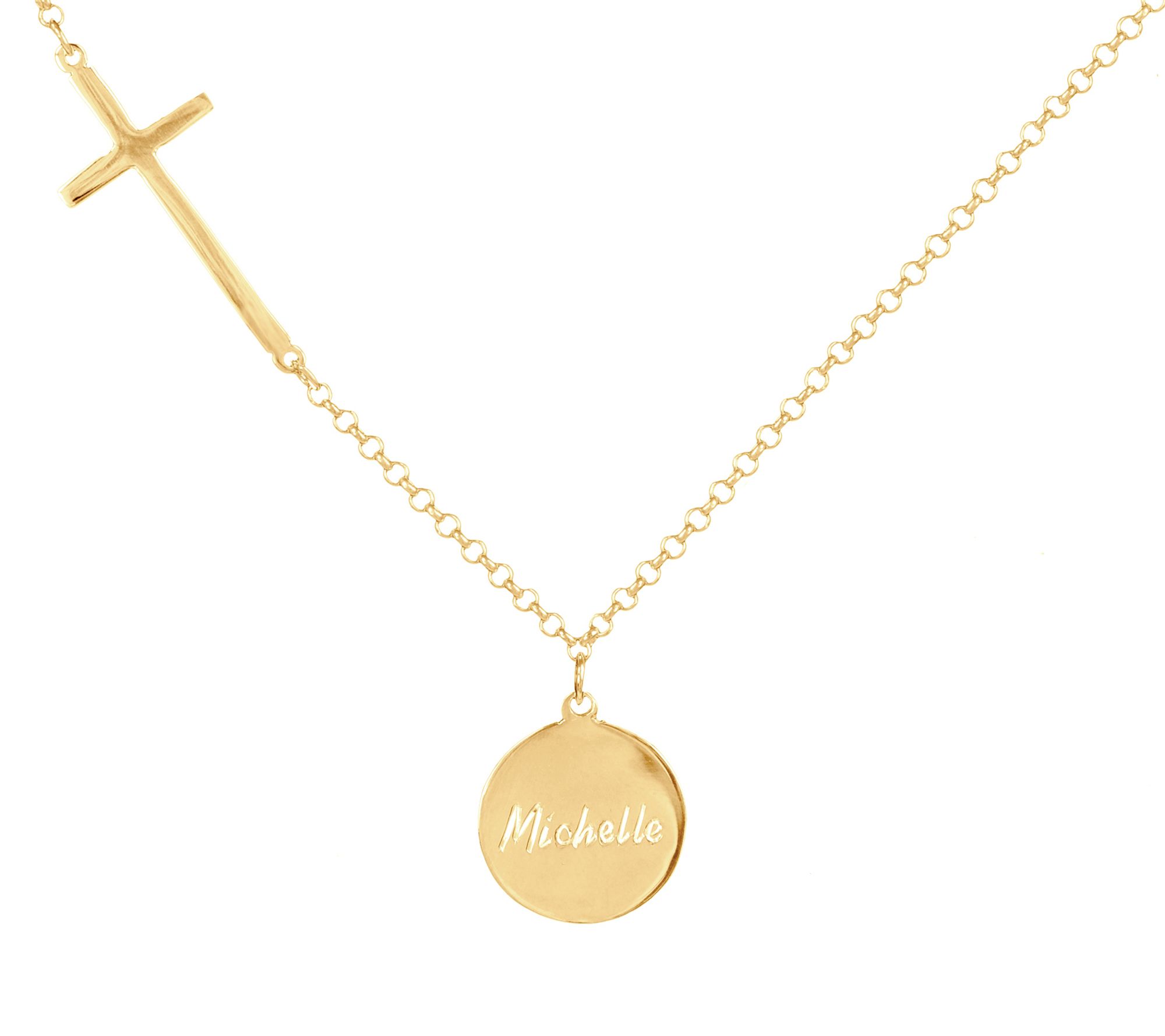 14K Gold-Plated Personalized Engraved Name Necklace w/ Cross