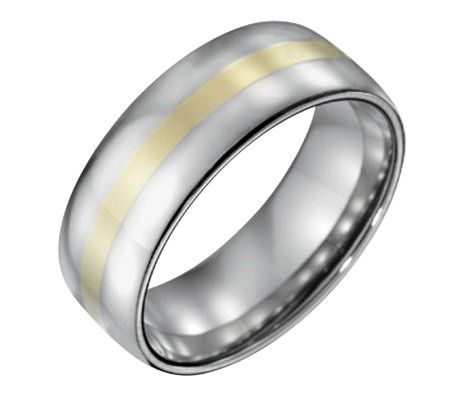 Steel By Design Mens 8mm Polished Ring w/ 14K Gold Inlay