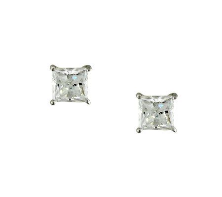 Diamonique 1.00 ct tw Princess Cut Stu d Earrin gs