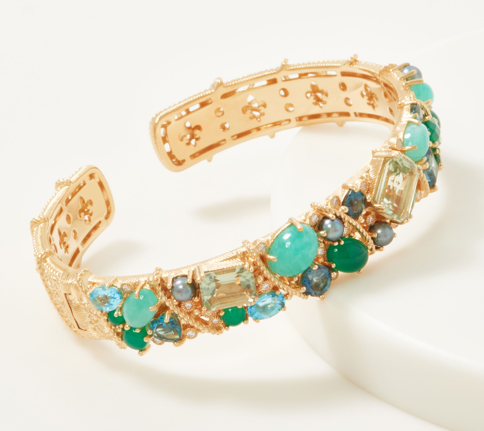 Judith Ripka 14K Gold Clad Multi-Gemstone Cuff, 15.15cttw