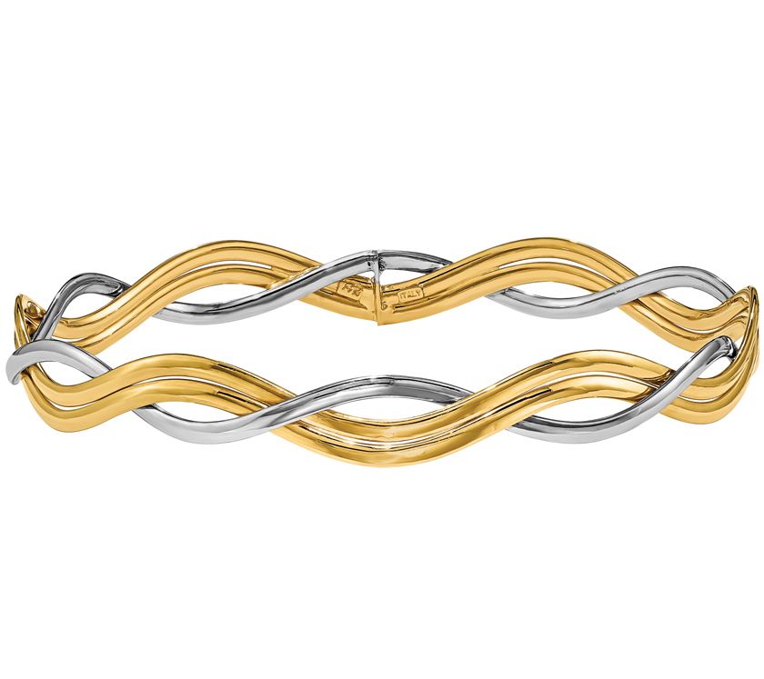 Italian Gold Two-Tone Wavy Slip-On Bangle 14K G old, 4g