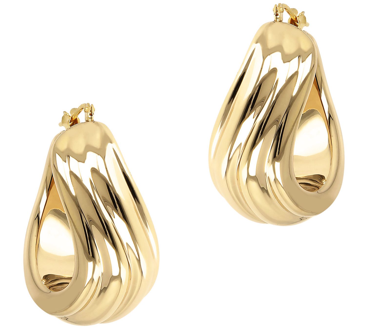 Oro Nuovo Ribbed Twist Hoop Earrings, 14K Go ld Over Resin