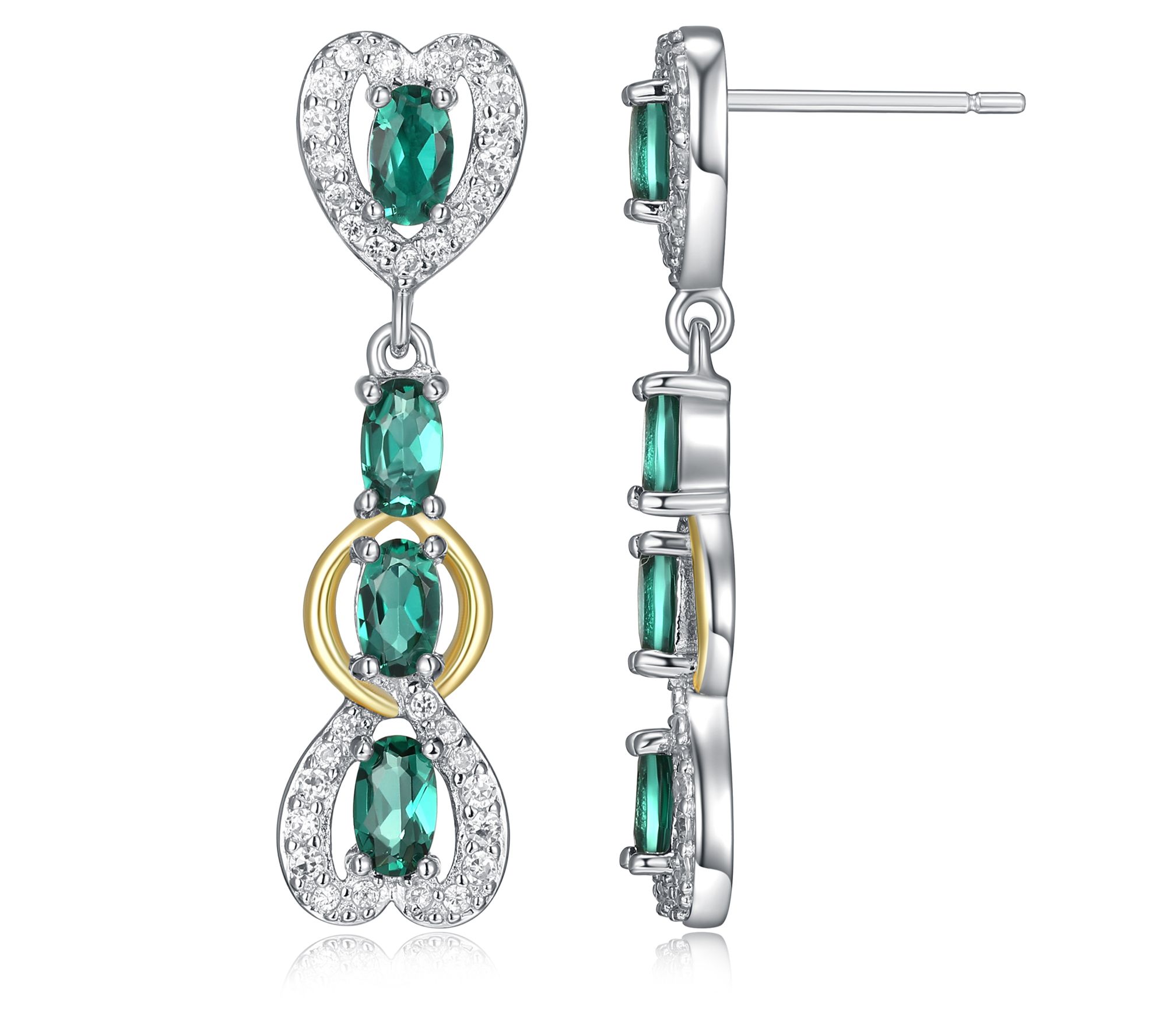 Diamonique & Lab Created Green Quartz Heart Earrings, Sterling