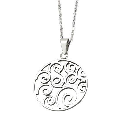 Steel by Design Cut-out Fancy Swirl Pendant w/Chain