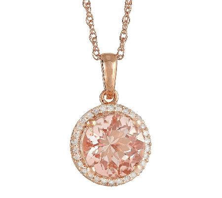 2.00cttw Morganite and Diamond Halo Pendant, 14 K Rose Plated