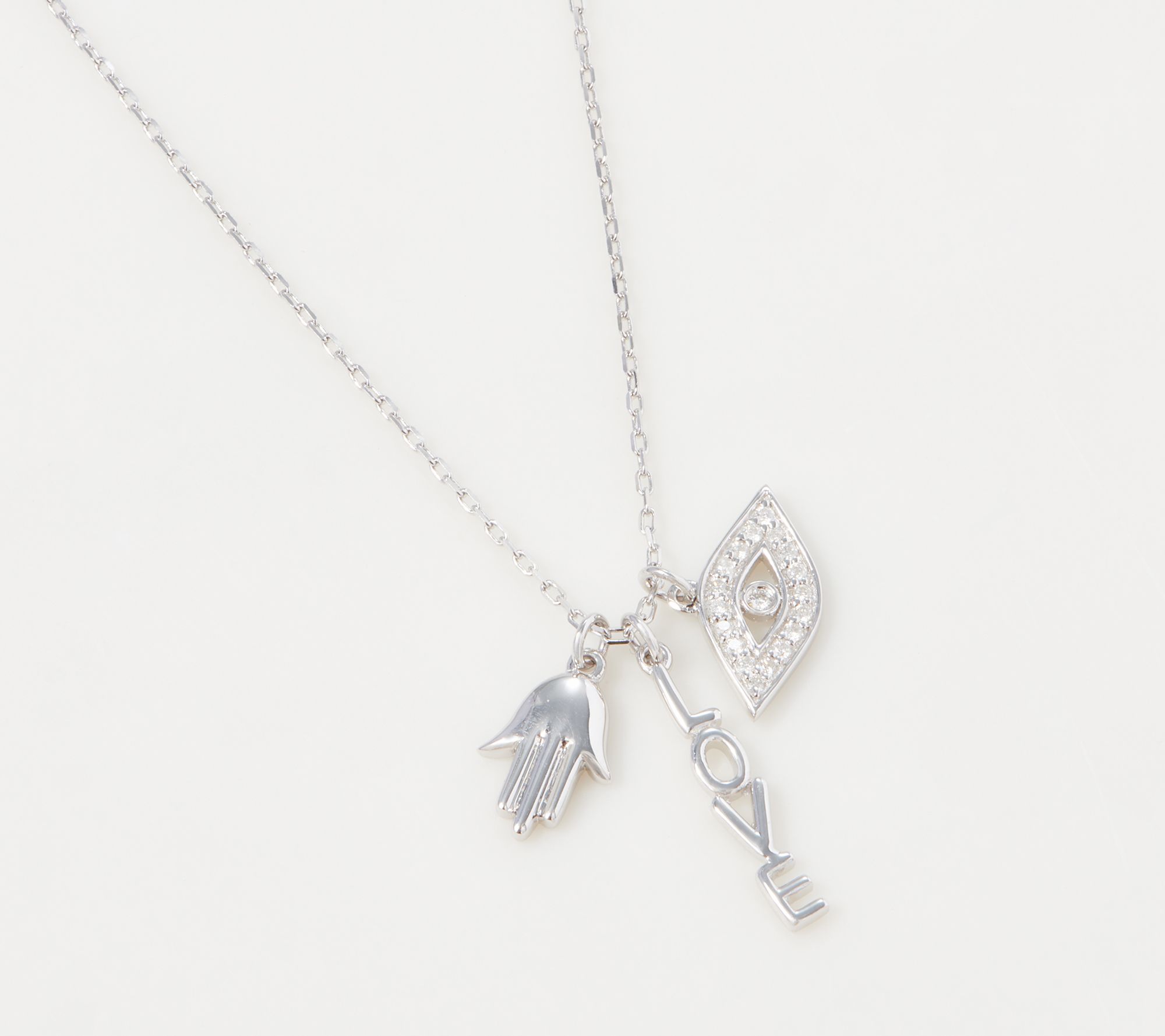 As Is Affinity Sterling Silver Diamond Charm Necklace 1/10ct