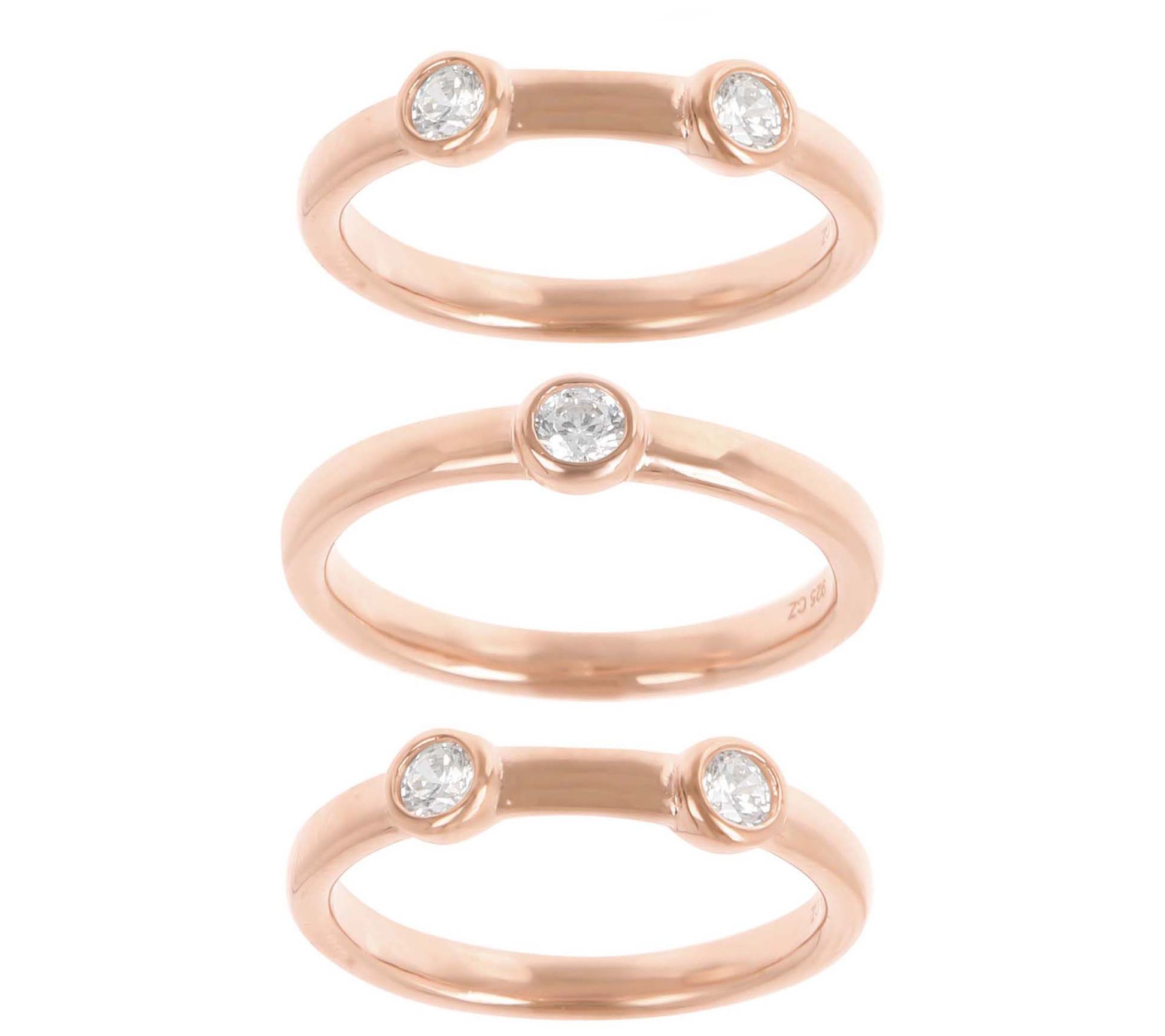 Diamonique Set of 3 Stackable Band Rings, Sterl ing Silver