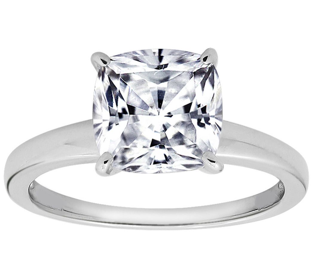 Diamonique Cushion 100-Facet Solitaire Ring, Pl atinum Clad