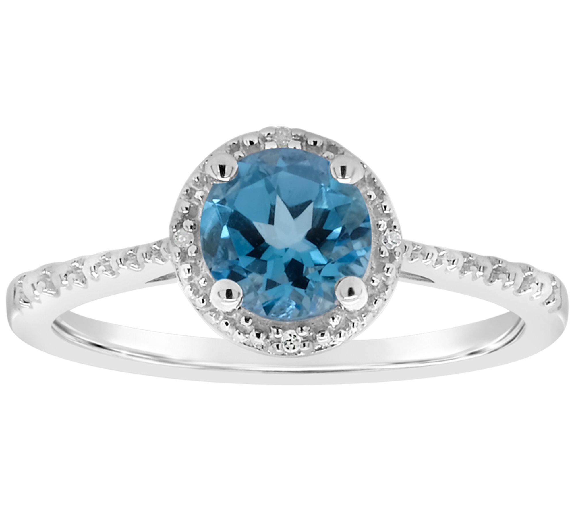 Sterling Round Birthstone Ring with Diamond Acc ents