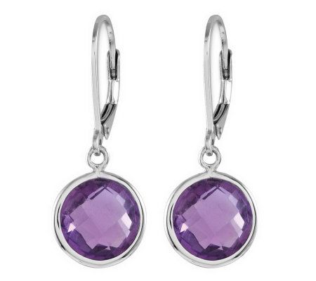 Sterling Faceted Round Gemstone Lever Back Earr ings