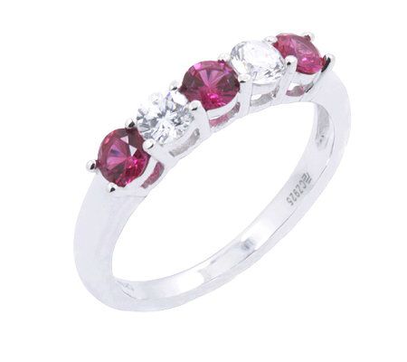 Diamonique & Lab-Created Ruby 5 Stone Ring, Pla tinum Clad