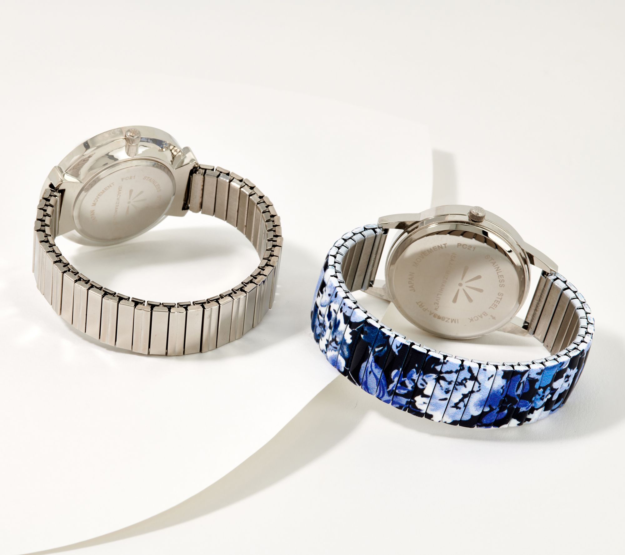 Isaac Mizrahi Live! Set of 2 Metal & Floral Print Expansion Watches