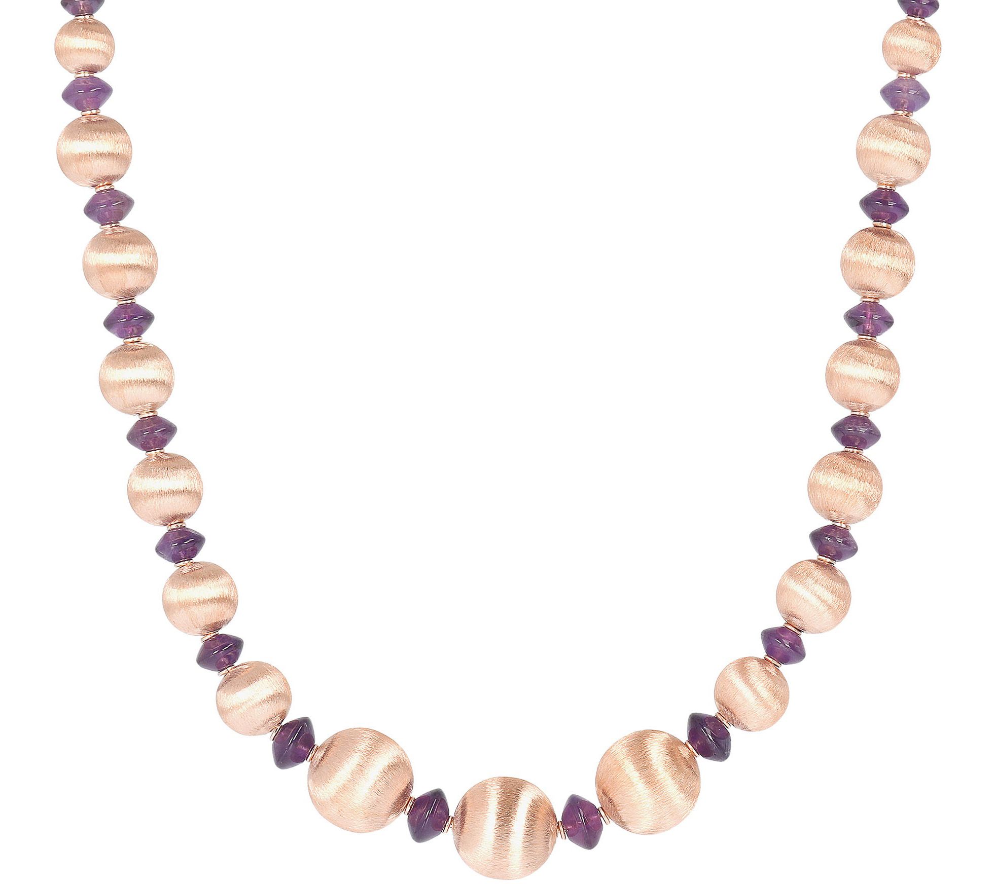 Italian Silver 18 Graduated Satin & Gemstone B ead Necklace