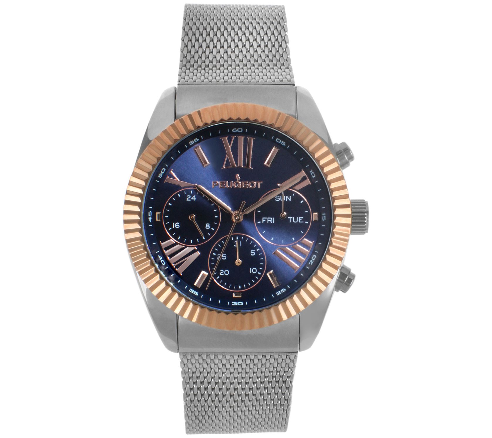 Peugeot Men's Stainless Multifunction Mesh Bracelet Watch