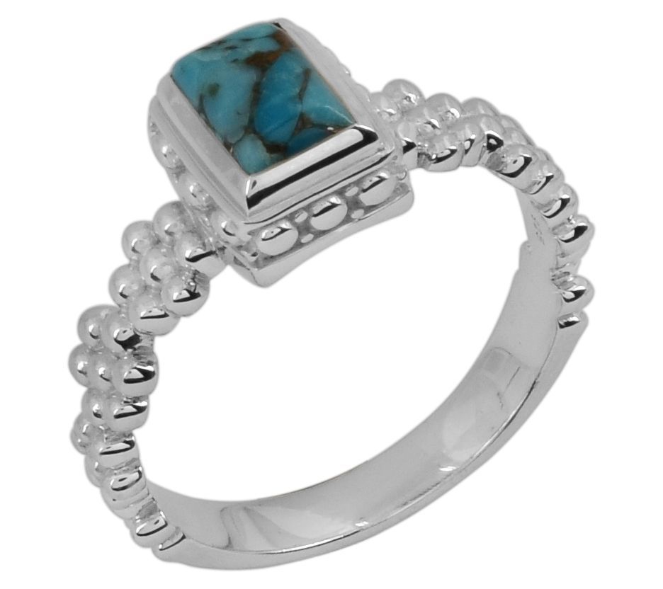 Turquoise Baguette Bezel-Set Sterling Silver Ri g