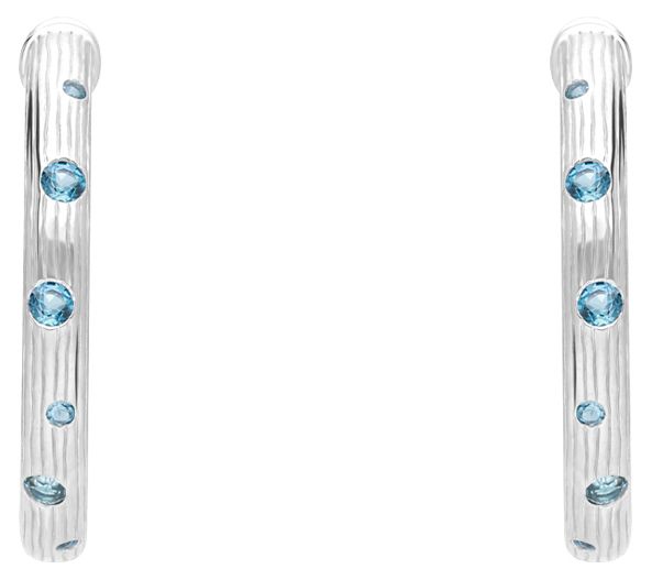 Ariva Sterling Silver Blue Topaz Textured Hoop arrings