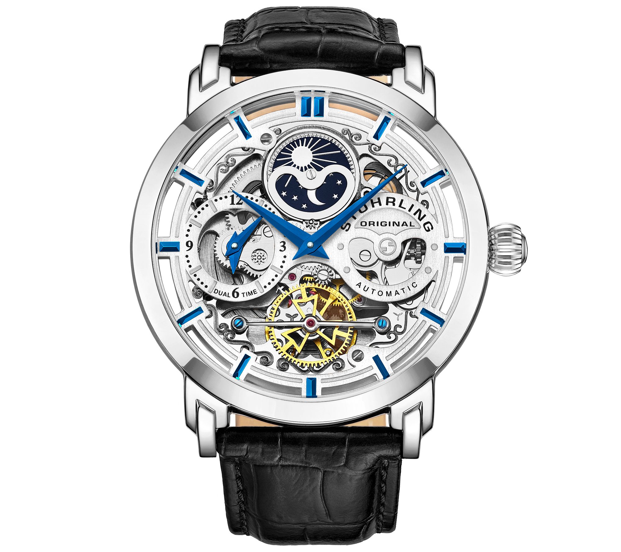 Stuhrling Mens Anatol Stainless Skeleton Watch