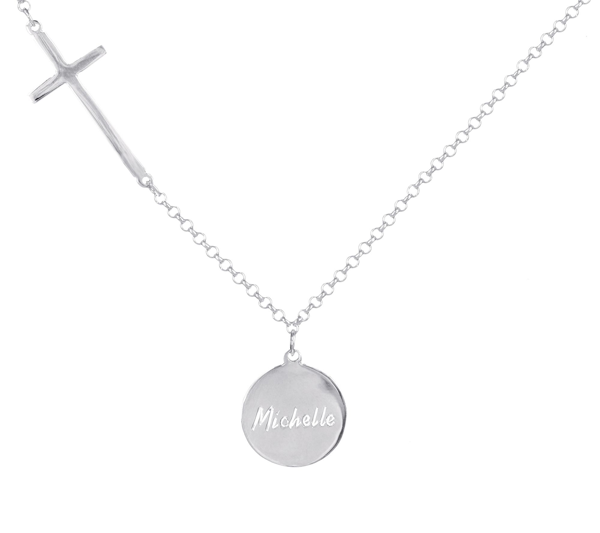 Sterling Silver Personalized Engraved Name Necklace w/ Cross