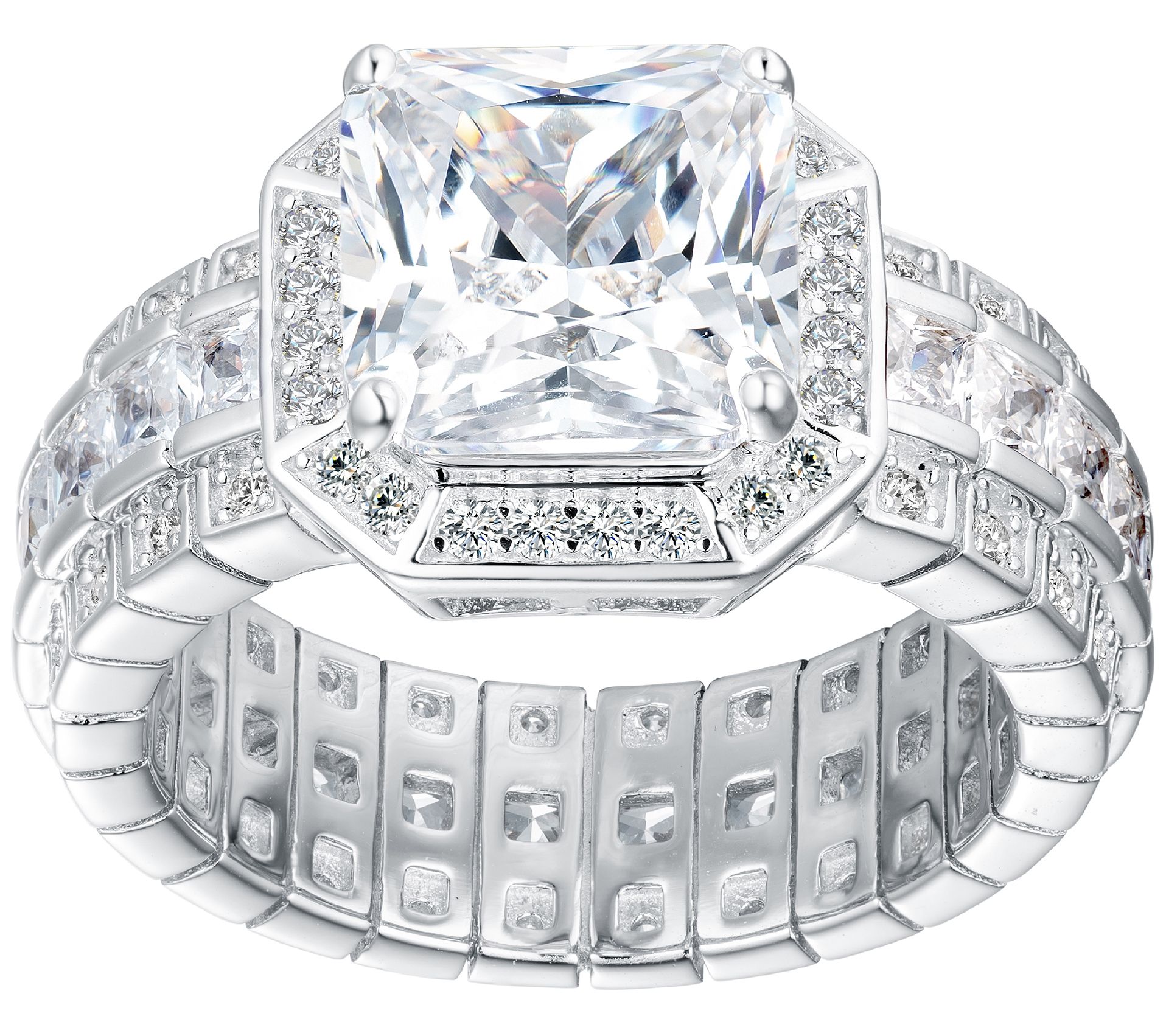 Diamonique 8.05 cttw Princess-Cut Halo Ring, Sterling Silver