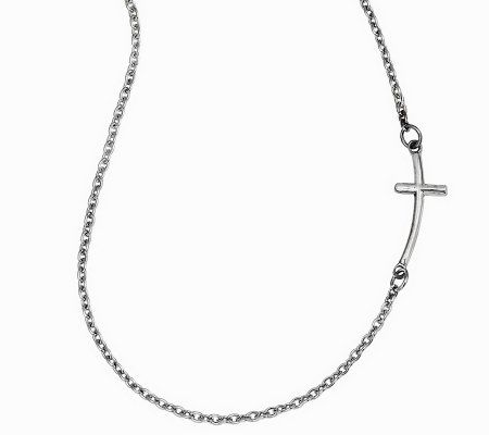 18-3/4 Polished Horizontal Necklace w/ 7/8 Cu rved Cross, 14