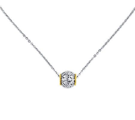 Sterling with 14K Gold 17 Diamond-Cut Floral B arrel Necklace