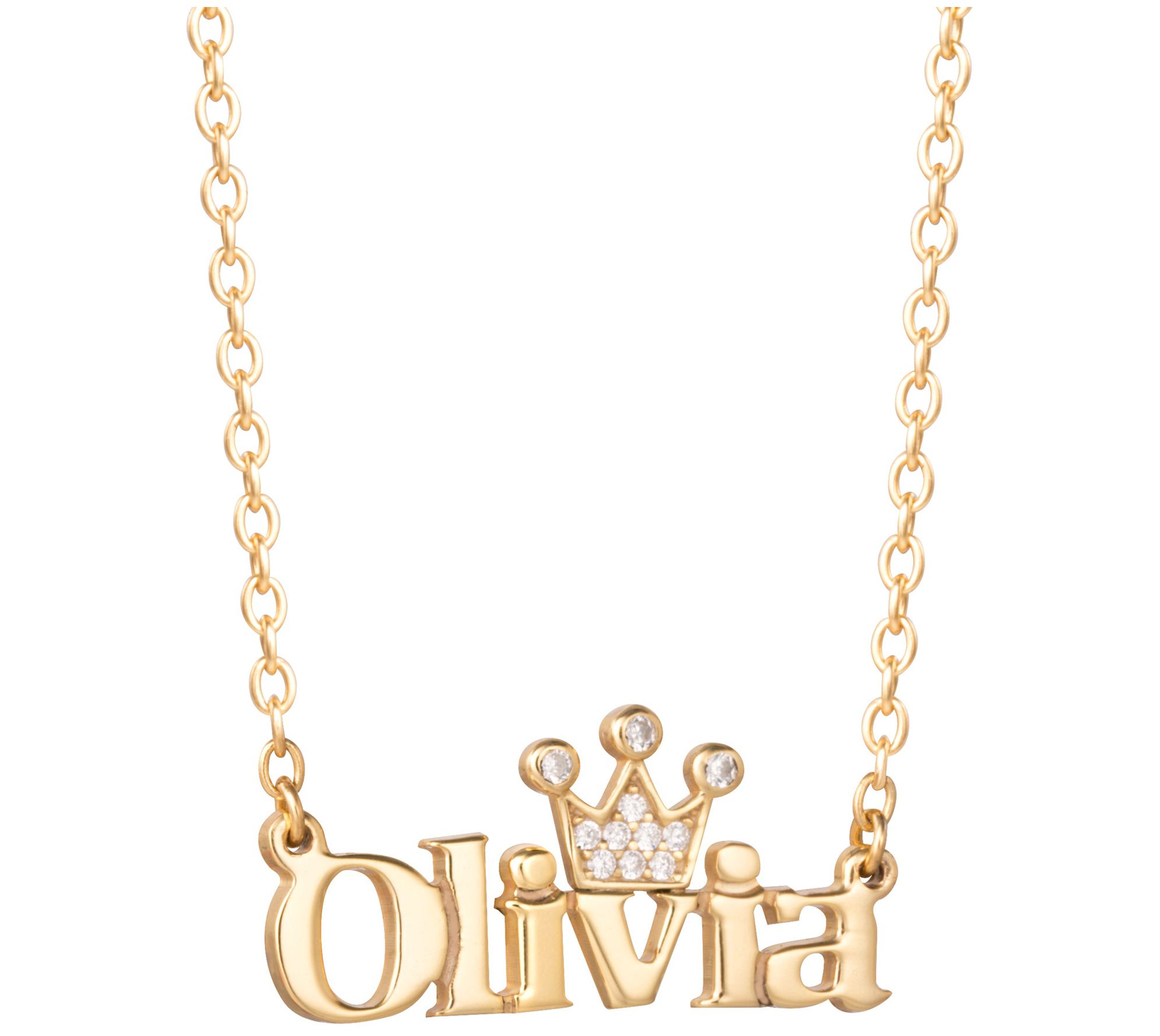 Diamonique Disney Personalized Crown Neckl ace, 14K Plated