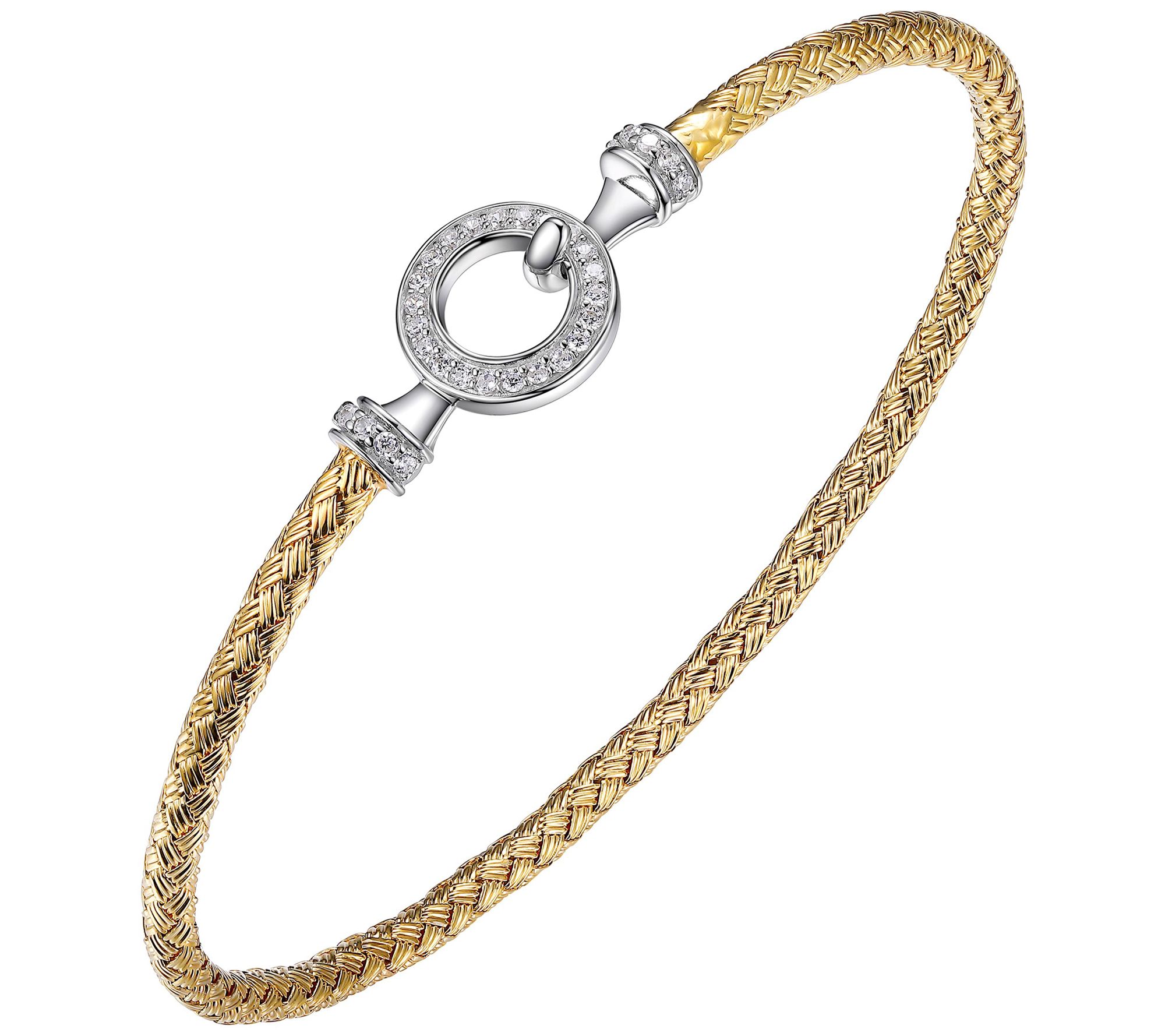 Diamonique 0.55 cttw Two-Tone Mesh Bangle, Sterling Silver
