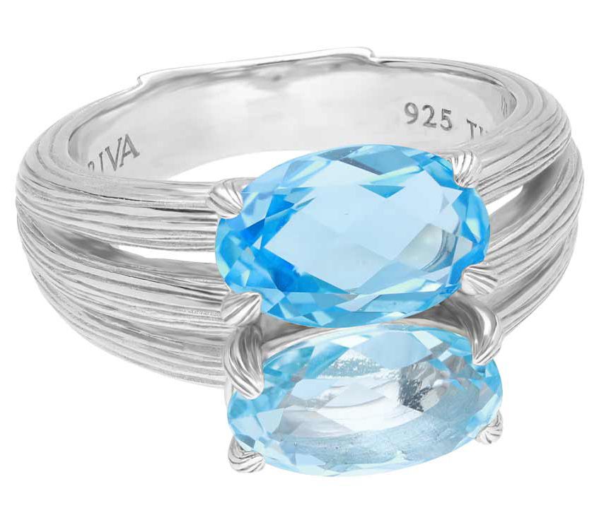 Ariva Sterling Silver 5.40 cttw Blue Topaz Text red Ring