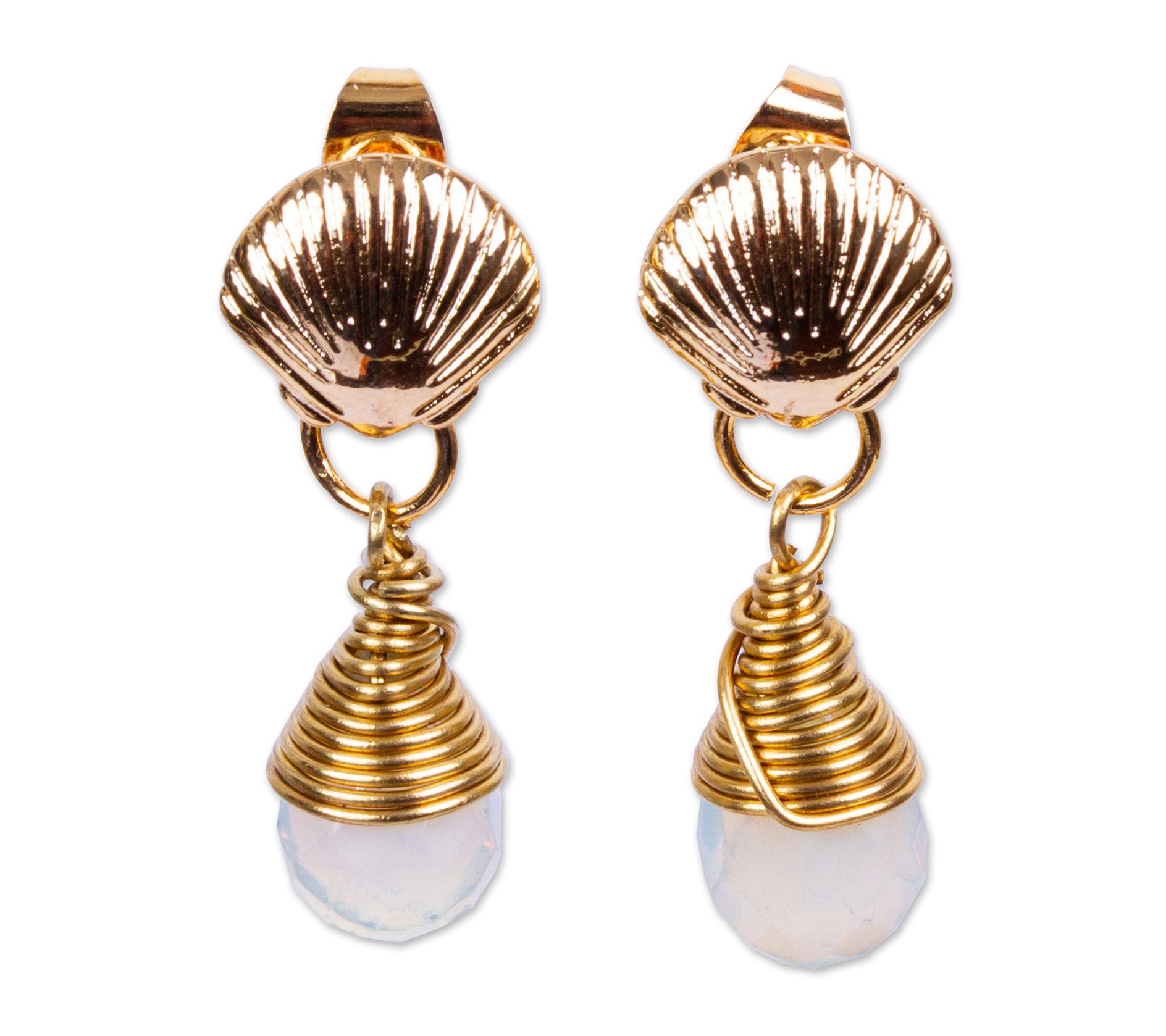 Novica Artisan-Crafted 14K Gold-Plated Moonstone Earrings
