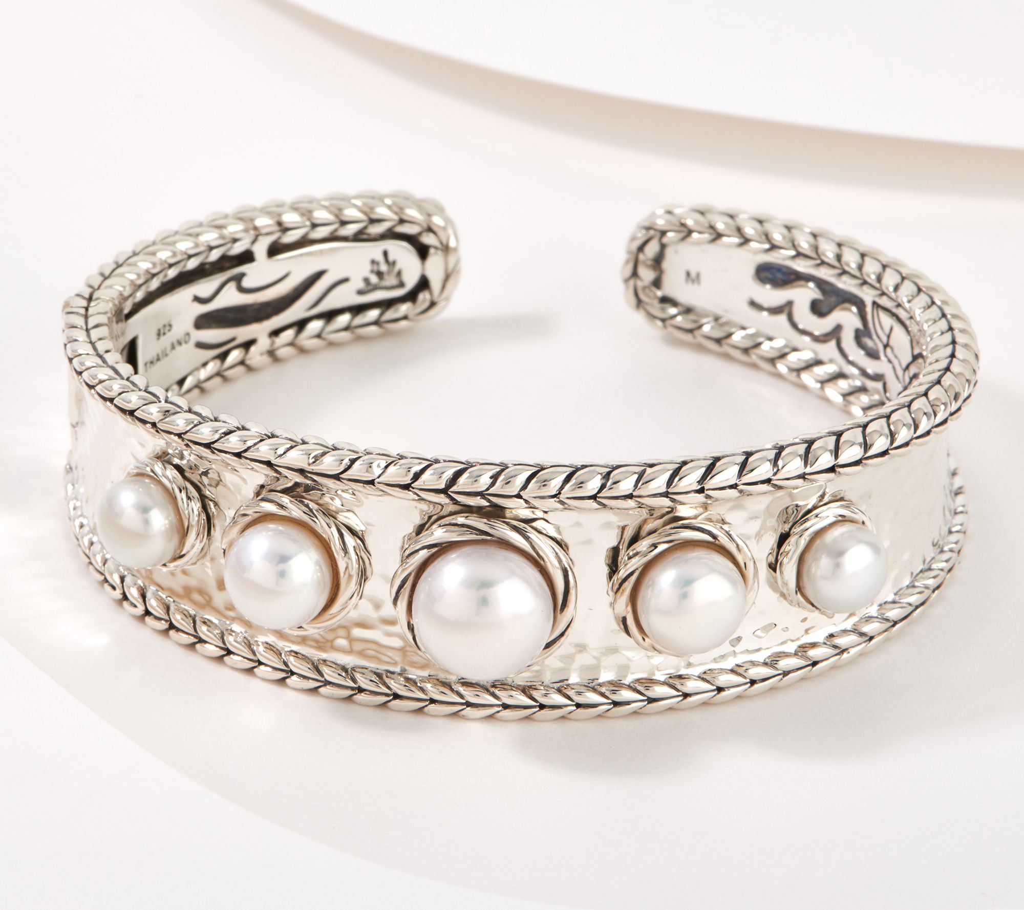 JAI Sterling Silver Hammered Ama Pearl Cuff